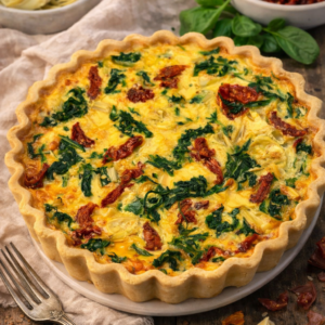 Sundried Tomatoes, Artichoke and Spinach Quiche