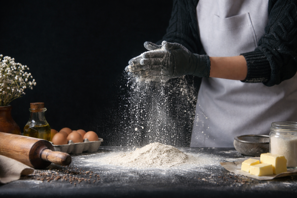 About the fab food bakery - baker with flour